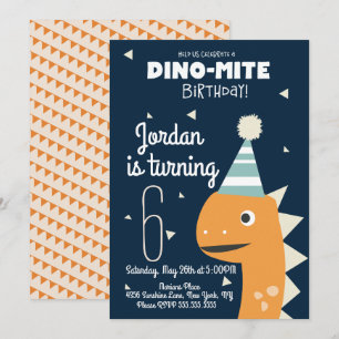 Orange Dinosaur Geburtstagskonfetti-Einladung Einladung