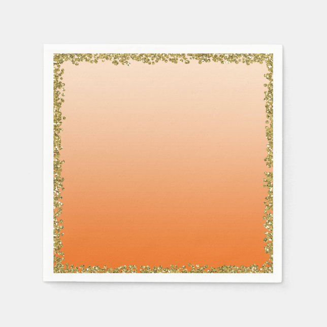 Orange Dipped Gold Glitzer Glam Sparkon Party Serviette (Vorderseite)