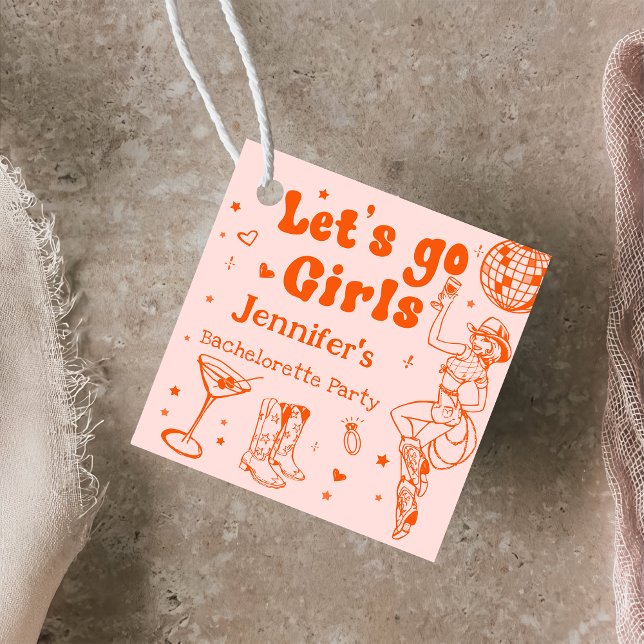 Orange Disco Cowgirl Rodeo Junggeselinnen-Abschied Geschenkanhänger (Von Creator hochgeladen)