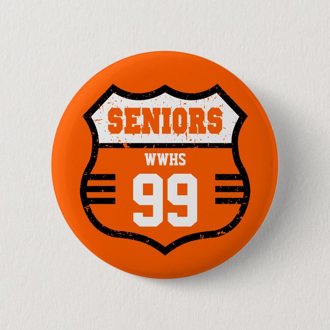 Orange Distressed Seniors Road Sign Button (Vorderseite)