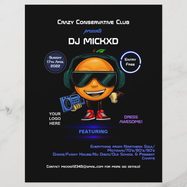Orange DJ-Musik- und Tanzgig-Flyer Flyer (Vorne)