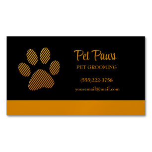 Orange Dog Paw auf schwarzem Pet Grooming Service Magnetische Visitenkarte
