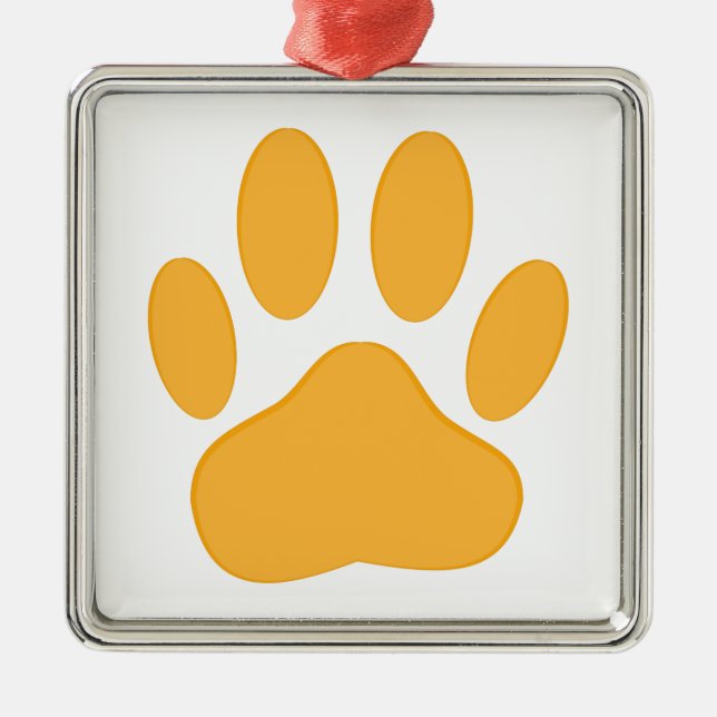 Orange Dog Pawprint Ornament Aus Metall (Vorne)