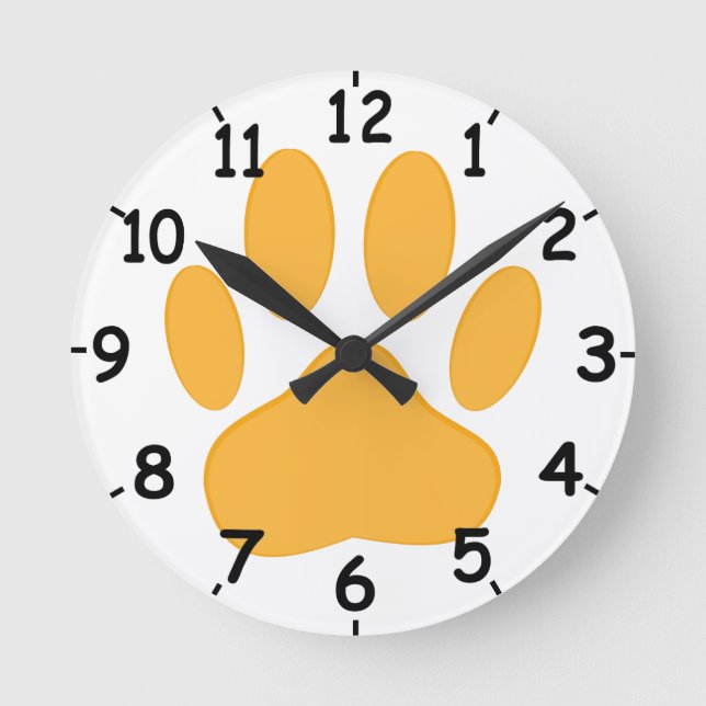 Orange Dog Pawprint Runde Wanduhr (Vorderseite)