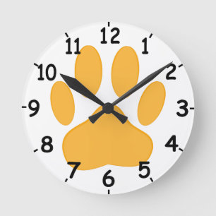 Orange Dog Pawprint Runde Wanduhr