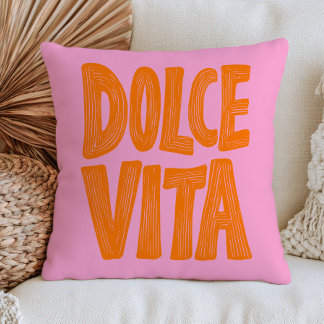 Orange Dolce Vita auf Pastellrosa Modern Italienis Kissen