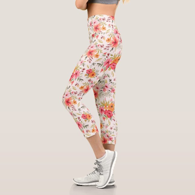 Orange Doodle Garden Blume Pattern Capri Leggings (Links)