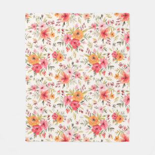 Orange Doodle Garden Blume Pattern Fleecedecke
