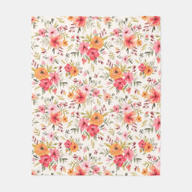 Orange Doodle Garden Blume Pattern Fleecedecke (Vorderseite)