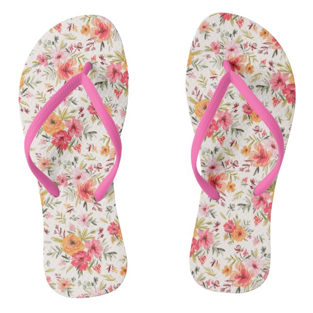 Orange Doodle Garden Blume Pattern Flip Flops (Fußbett)