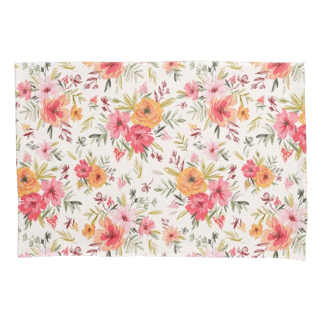 Orange Doodle Garden Blume Pattern Kissenbezug (Vorderseite)