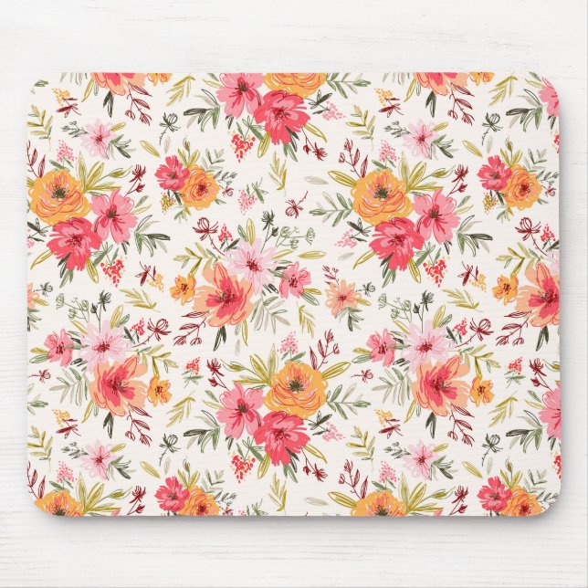 Orange Doodle Garden Blume Pattern Mousepad (Vorne)