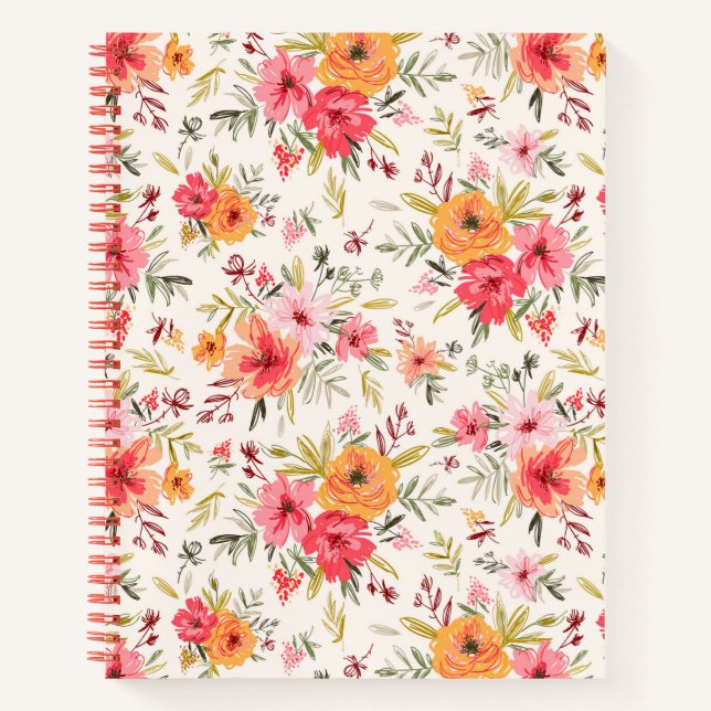 Orange Doodle Garden Blume Pattern Notizbuch (Vorderseite)