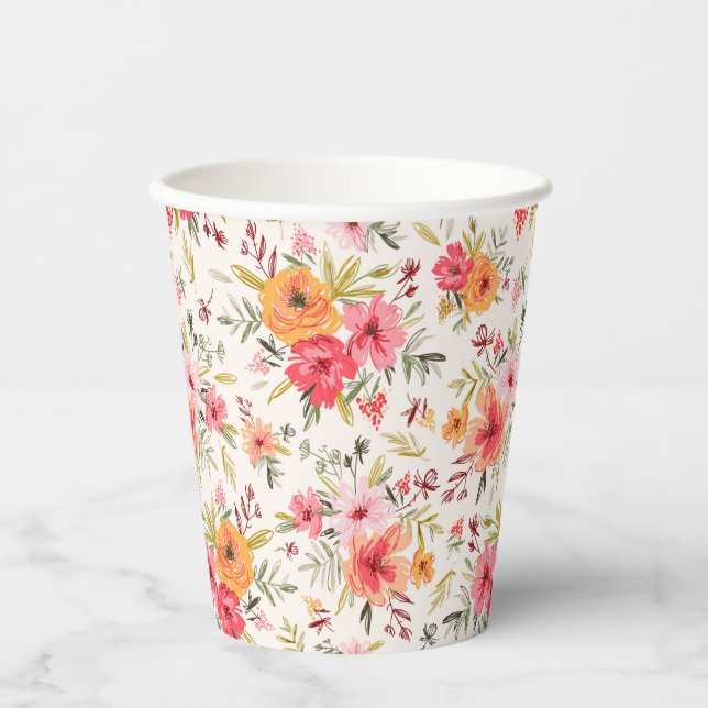 Orange Doodle Garden Blume Pattern Pappbecher (Vorderseite)