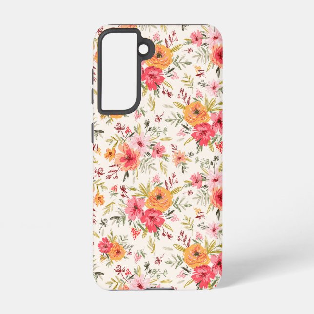 Orange Doodle Garden Blume Pattern Samsung Galaxy Hülle (Rückseite)