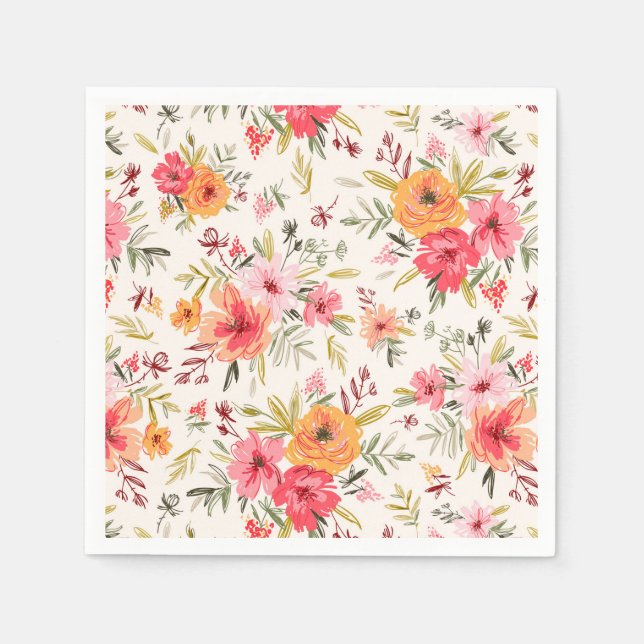 Orange Doodle Garden Blume Pattern Serviette (Vorderseite)