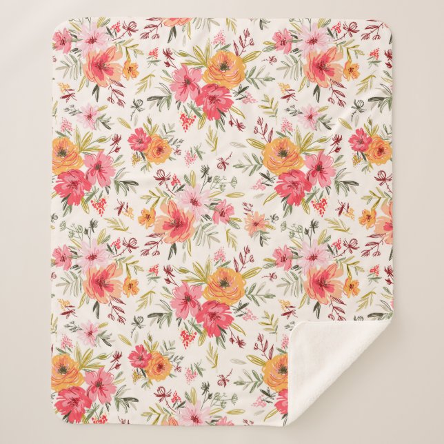 Orange Doodle Garden Blume Pattern Sherpadecke (Vorderseite)