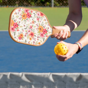 Orange Doodle Garden Flower Pattern Pickleball Schläger
