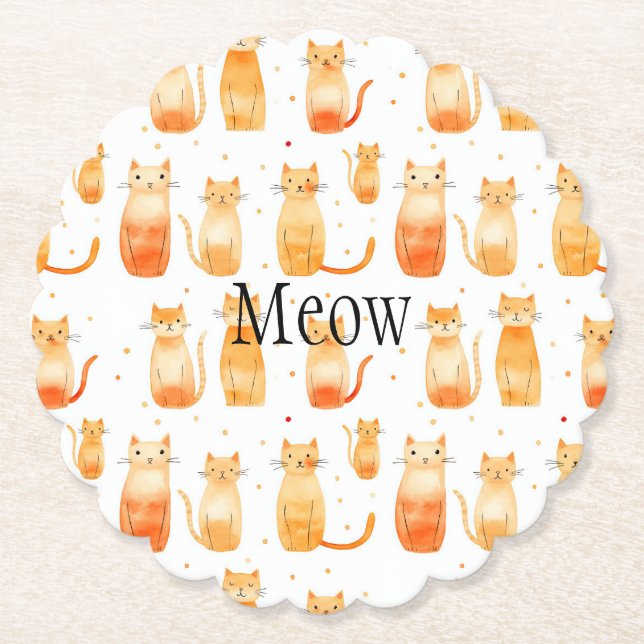 Orange Dots and Cats Birthday Medium Gift Bag Untersetzer (Vorderseite)