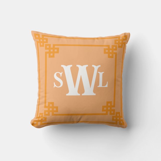 Orange Double Grikey Monogram Design Kissen (Vorderseite)