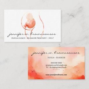 Orange Doula Birth Watercolor Schwangere Neugebore Visitenkarte