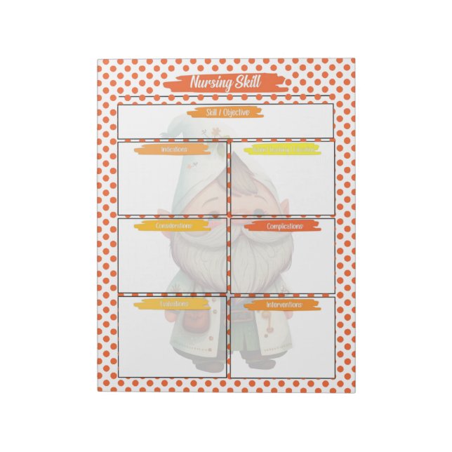 Orange Dr. Gnome Nursing Student Skills Template Notizblock (Rotiert)