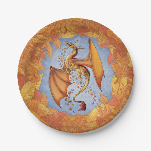 Orange Drache der Herbst-Natur-Fantasie-Kunst Pappteller