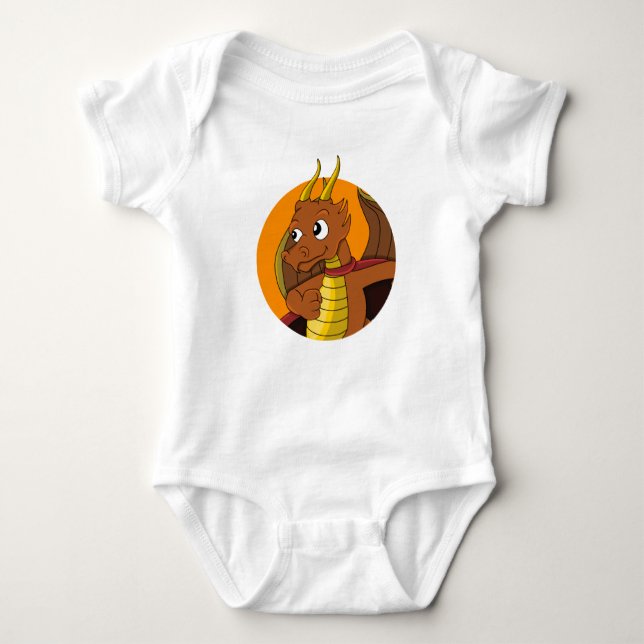 Orange Dragon Cartoon Baby Bodysuit Baby Strampler (Vorderseite)