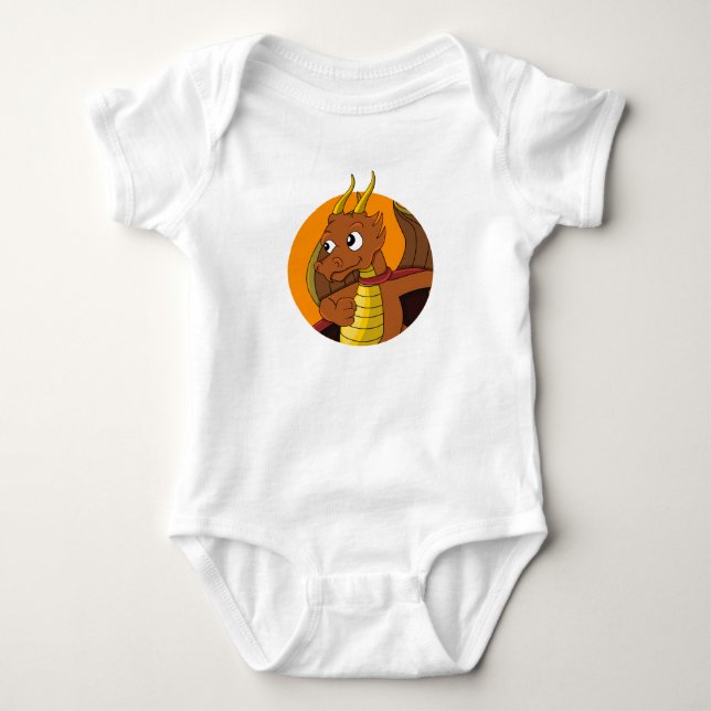 Orange Dragon Cartoon Baby Bodysuit Strampler (Vorderseite)