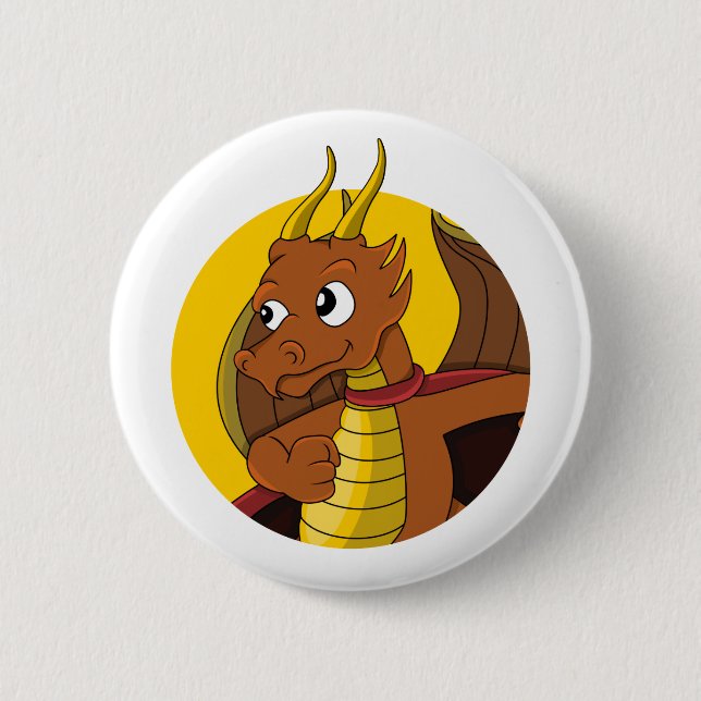 Orange Dragon Cartoon Button (Vorderseite)