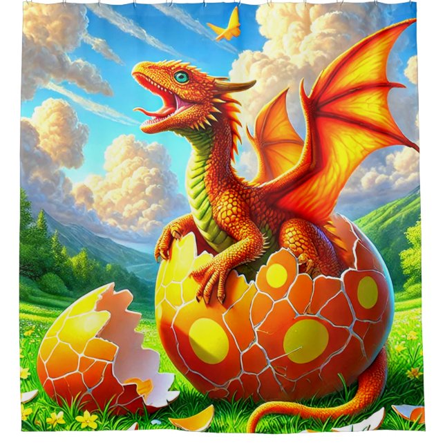 Orange Dragon Duschvorhang (Vorderseite)