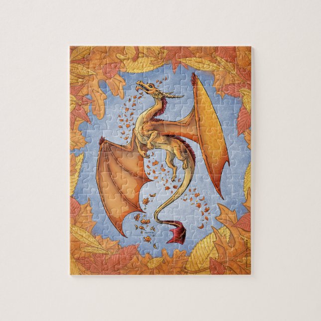 Orange Dragon of Autumn Nature Fantasy Art Puzzle (Vertikal)