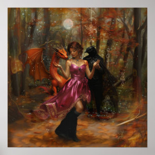 Orange Dragon Raven Witchy AI Art Matt Value Poster