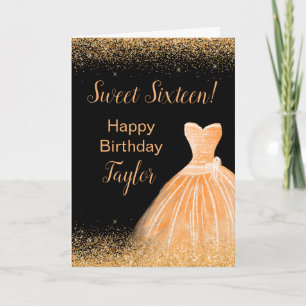 Orange Dress Imitate Glitzer Sweet 16 Birthday Karte