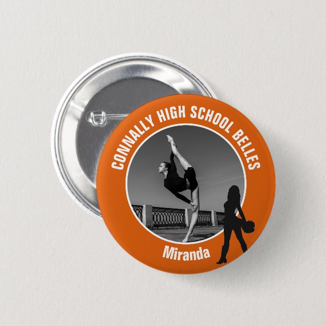 Orange Drill-Team-Foto High School Tänzerin Button (Vorne & Hinten)