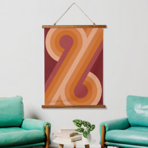 Orange dunkel Marone Rot Retro-Kreise Kunstmuster Wandteppich Mit Holzrahmen
