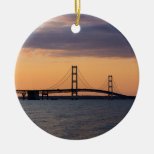 Orange Dusk Mackinac Bridge Keramik Ornament