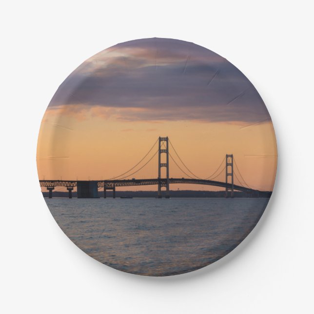 Orange Dusk Mackinac Bridge Pappteller (Vorderseite)