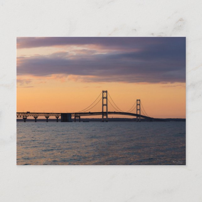 Orange Dusk Mackinac Bridge Postkarte (Vorderseite)