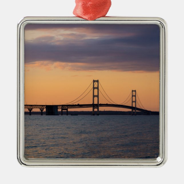 Orange Dusk Mackinac Bridge Silbernes Ornament (Vorne)