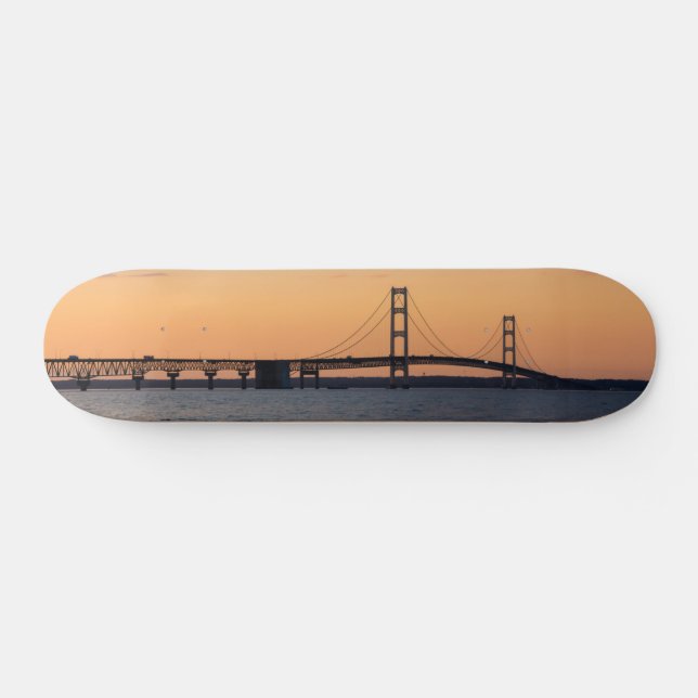 Orange Dusk Mackinac Bridge Skateboard (Horizontal)