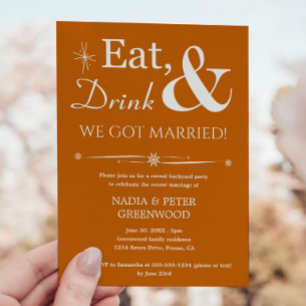 Orange Eat Drinks Wir Got Verheiratetes Elopement Einladung