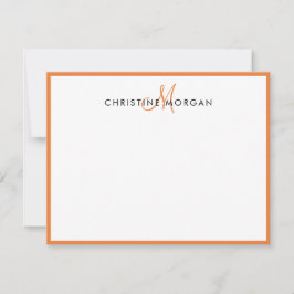 Orange einfache chic minimalistische Monogramm-Bez Mitteilungskarte