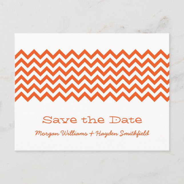 Orange Einfache Zickzack Save the Date Postkarte (Vorderseite)