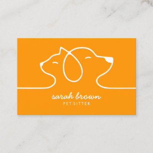 Orange einfaches Linien-Logo Katze Hund Haustier Visitenkarte