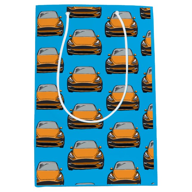 Orange Electric Vehicle SUV Car Blue Background Mittlere Geschenktüte (Vorderseite)
