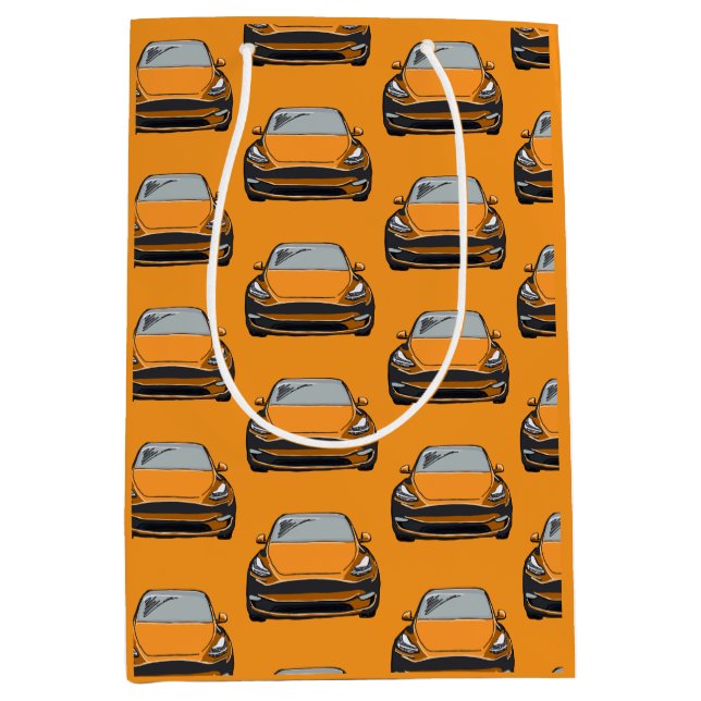 Orange Electric Vehicle SUV Car Orange Background Mittlere Geschenktüte (Vorderseite)