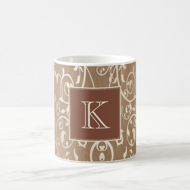 Orange Elegant Blüh Monogram-Tasse Kaffeetasse (Mittel)
