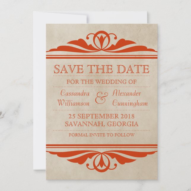 Orange Elegant Deko Save the Date einladen (Vorderseite)