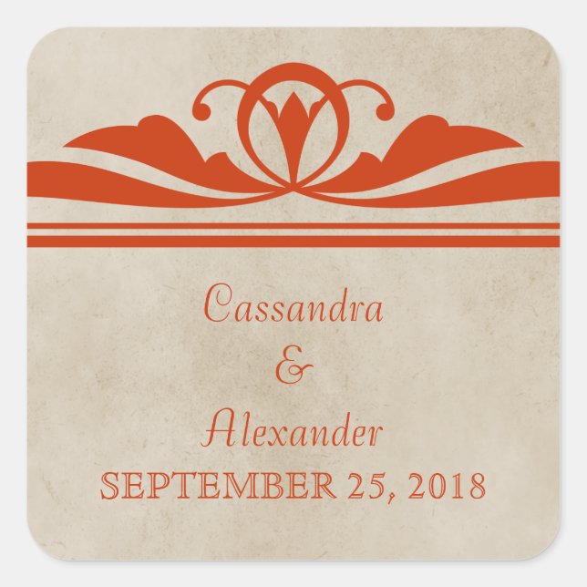 Orange Elegant Deko Wedding Stickers (Vorderseite)
